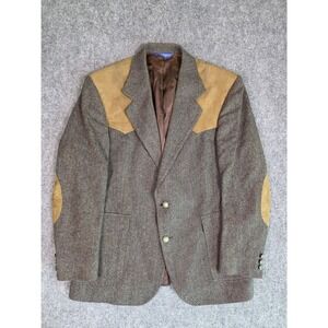 Pendleton Wool Herringbone Blazer Suede Yoke Elbow Patches Western 40 Vintage